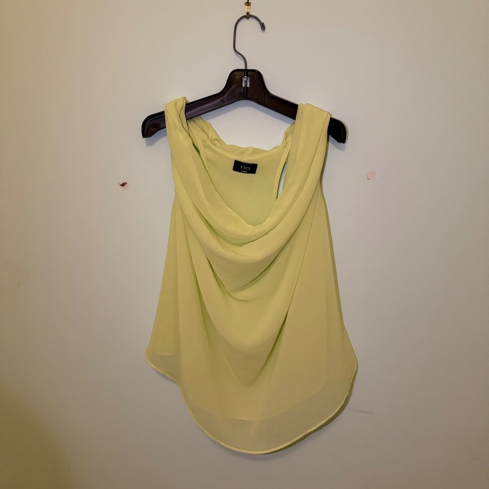 VICI Cowl Neck Tank Top lime/Yellow Large Draped Sleeveless Blouse Office